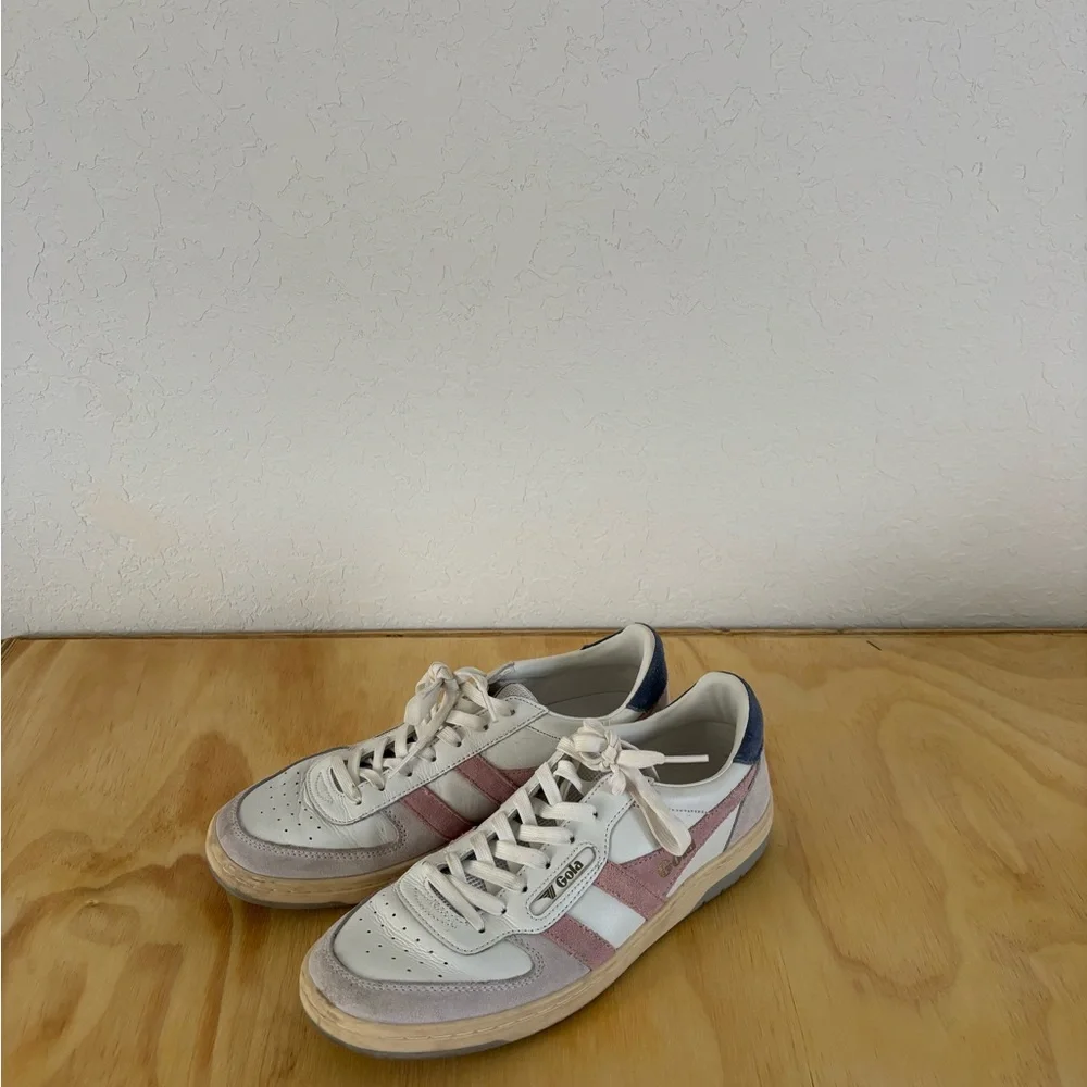Gola Women's White Pink Blue Suede-Trim Sneakers